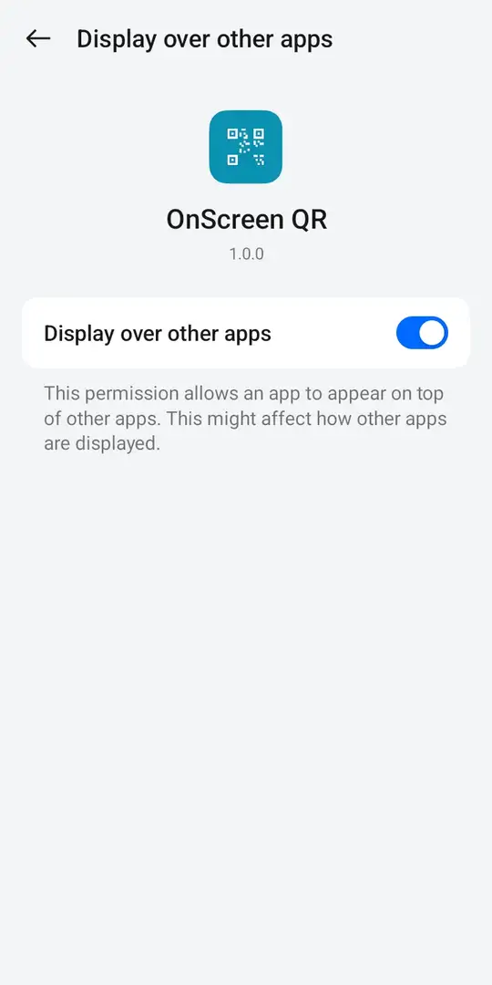 OnScreen QR permission Screen