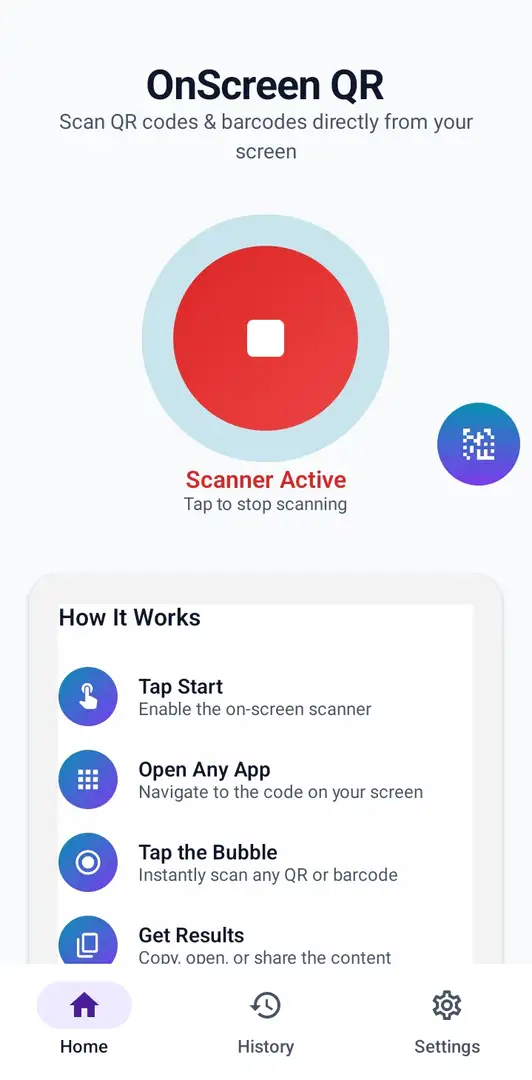 OnScreen QR started Screen